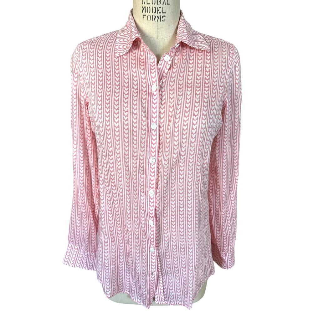 BELL by Alicia Bell Hearts Print Button Down Silk & Cotton Shirt Size 4